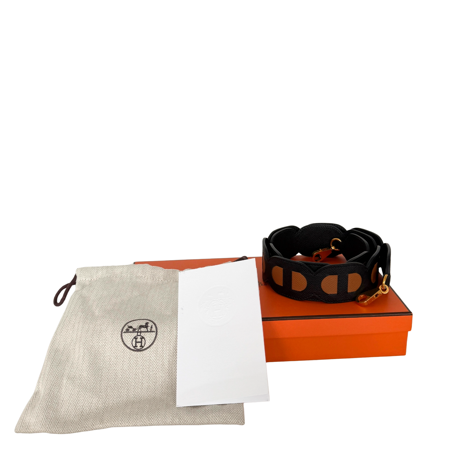 Hermès Schulterriemen Maillons Noir Gold 92 Fullset / neuwertig Hermès