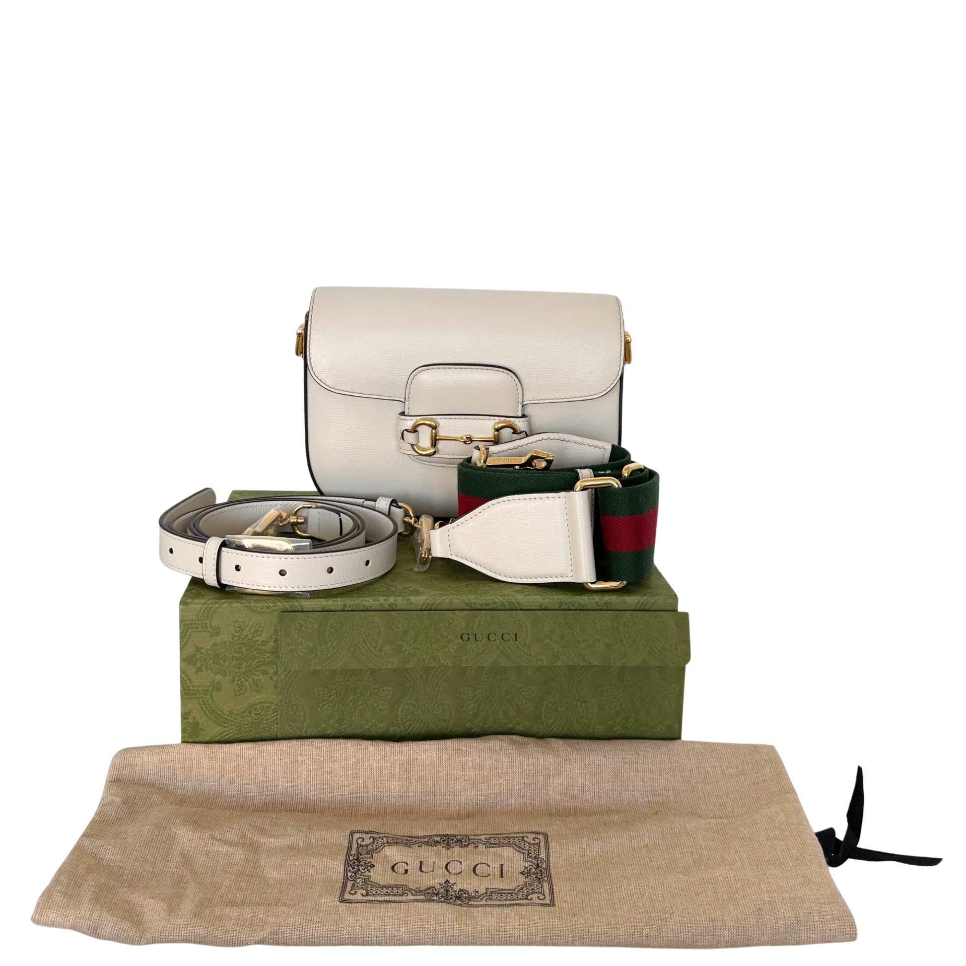 Gucci Kleine Horsebit 1955 Schultertasche Weiß / sehr gut Gucci