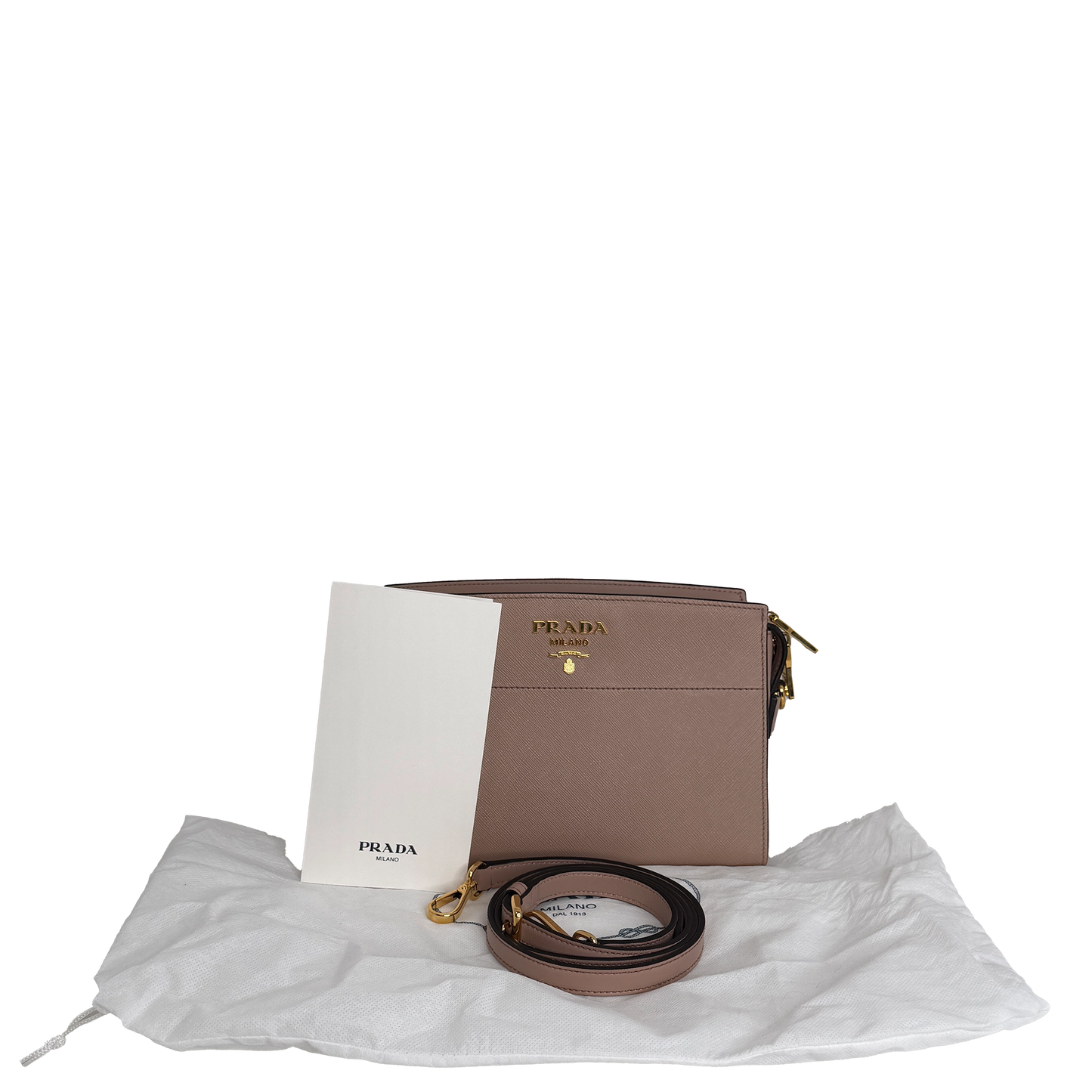 Prada Bandoliera Crossbody Tasche in Puder Saffiano Leder / neuwertig Prada