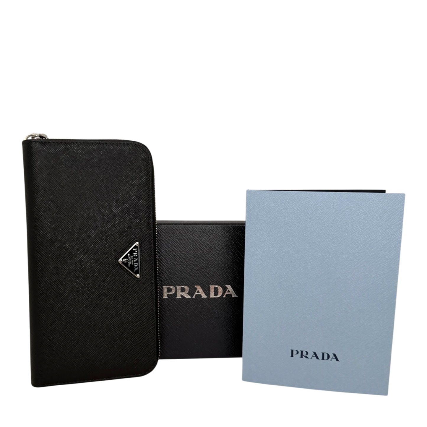 Prada Saffiano Zip Geldbörse Leder schwarz Fullset Prada