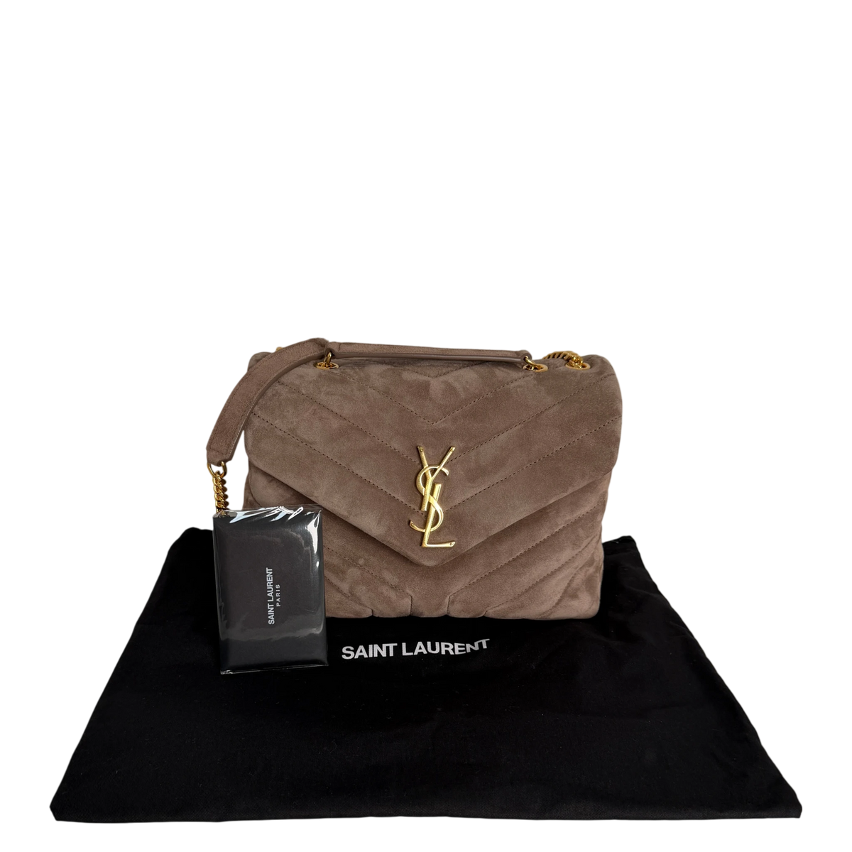 Saint Laurent Loulou Small Veloursleder Taupe Gold Y-Steppung Saint Laurent