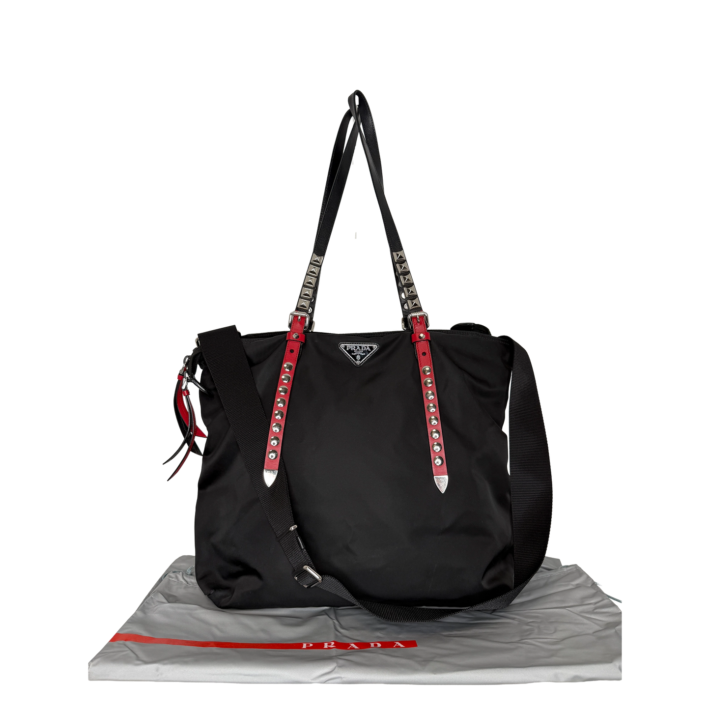 Prada Nylon New Vela Studded Tote Bag schwarz / sehr gut Prada