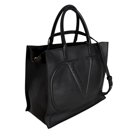 Valentino Garavani VLogo Walk Shopping Bag Kalbsleder Schwarz Gold – Ansicht 2
