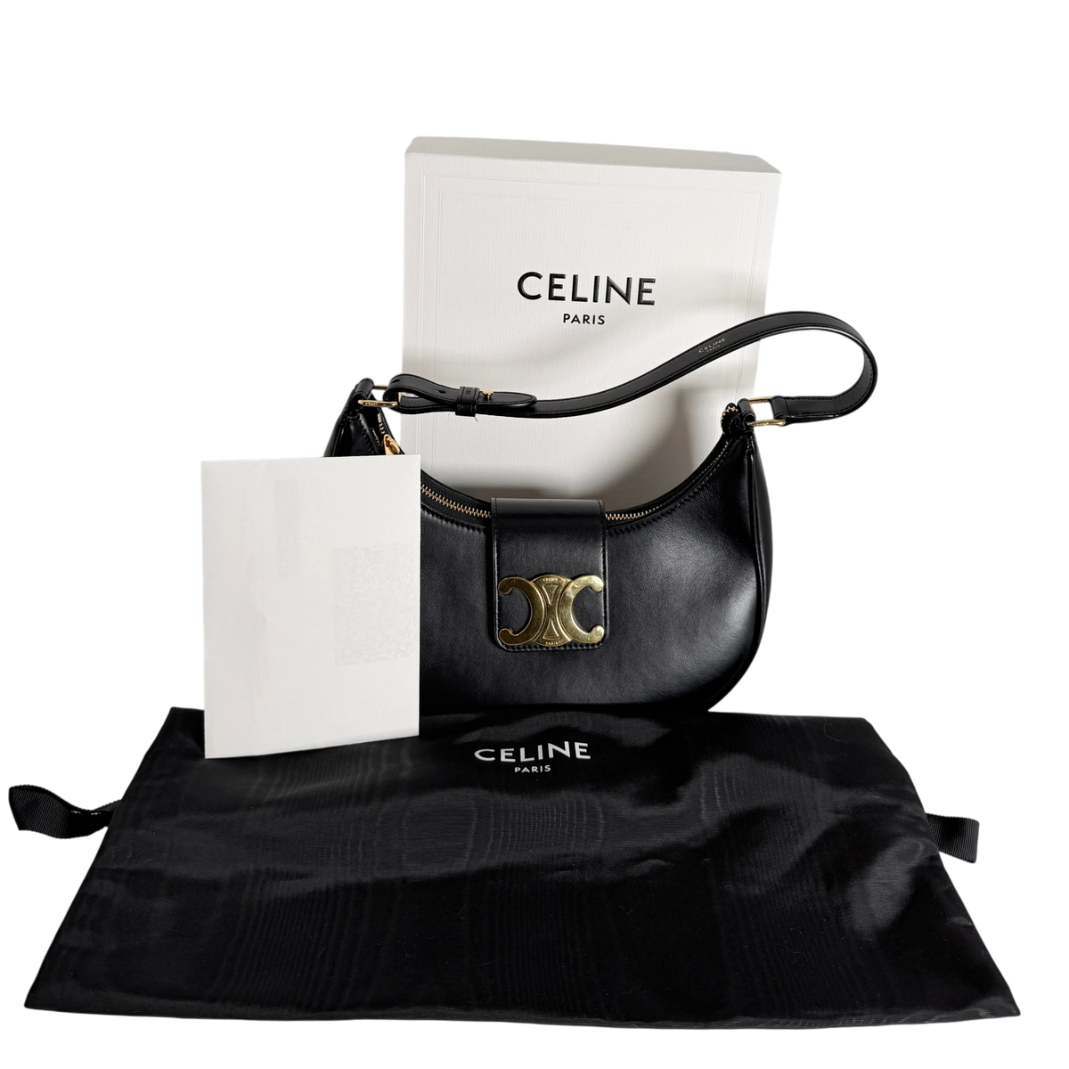Celine Ava Triomphe Medium Glattleder Schwarz Gold 2024
