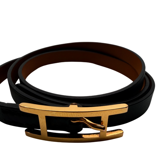 Hermès Behapi Double Tour Wendearmband Noir Gold Kalbsleder – Ansicht 2