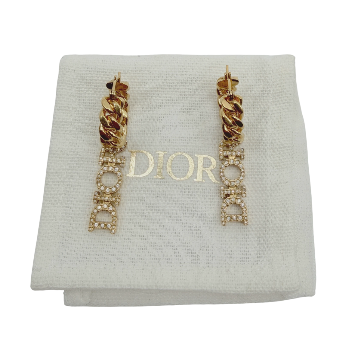 Dior Creolen Panzerkette mit DIOR Anhänger Kristalle Gold Finish