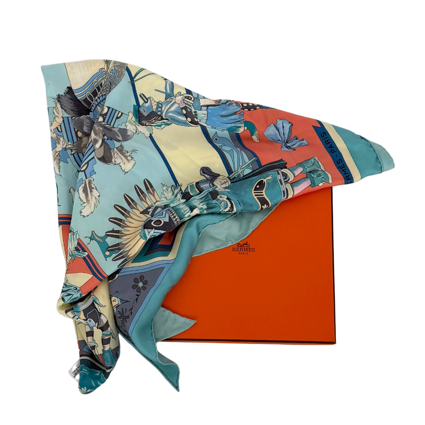 Hermès Dreieckstuch Kashina Orange Türkis / sehr gut Hermès