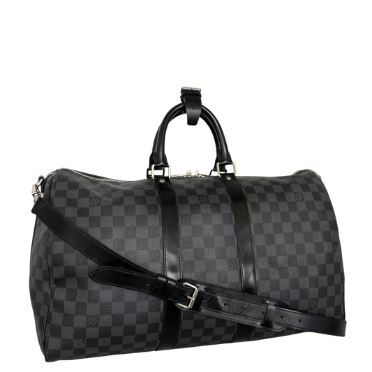 Louis Vuitton Keepall 45 mit Schulterriemen in Damier Graphite Canvas N41418 Schwarz / gut Louis Vuitton