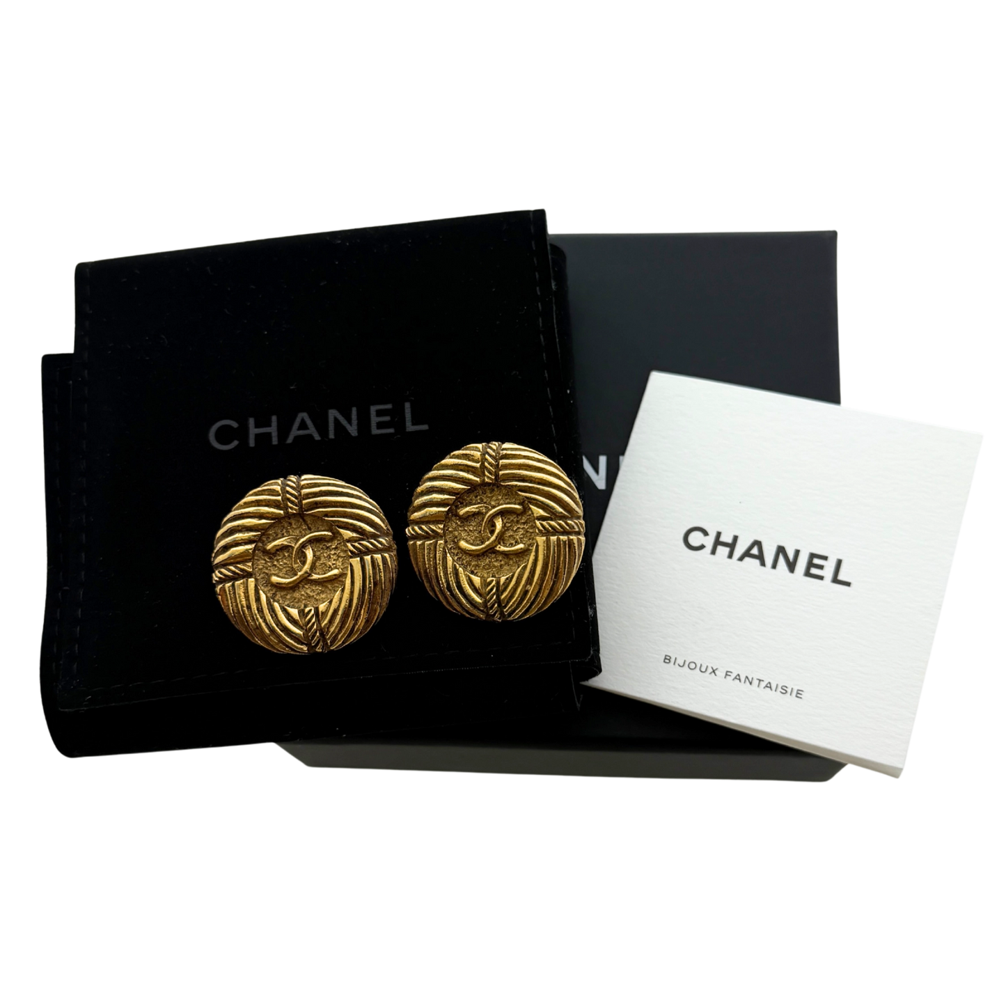 Chanel Runde Clip on Ohrringe mit Kordelmuster Gold / sehr gut