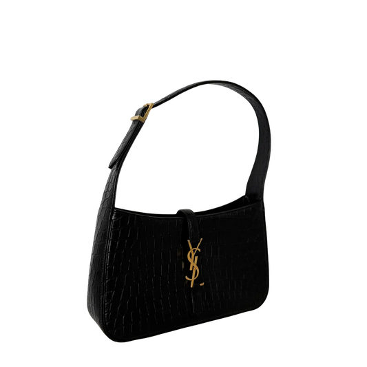 Saint Laurent LE 5 À 7 glänzendes Leder Krokodilprägung Schwarz / sehr gut Saint Laurent