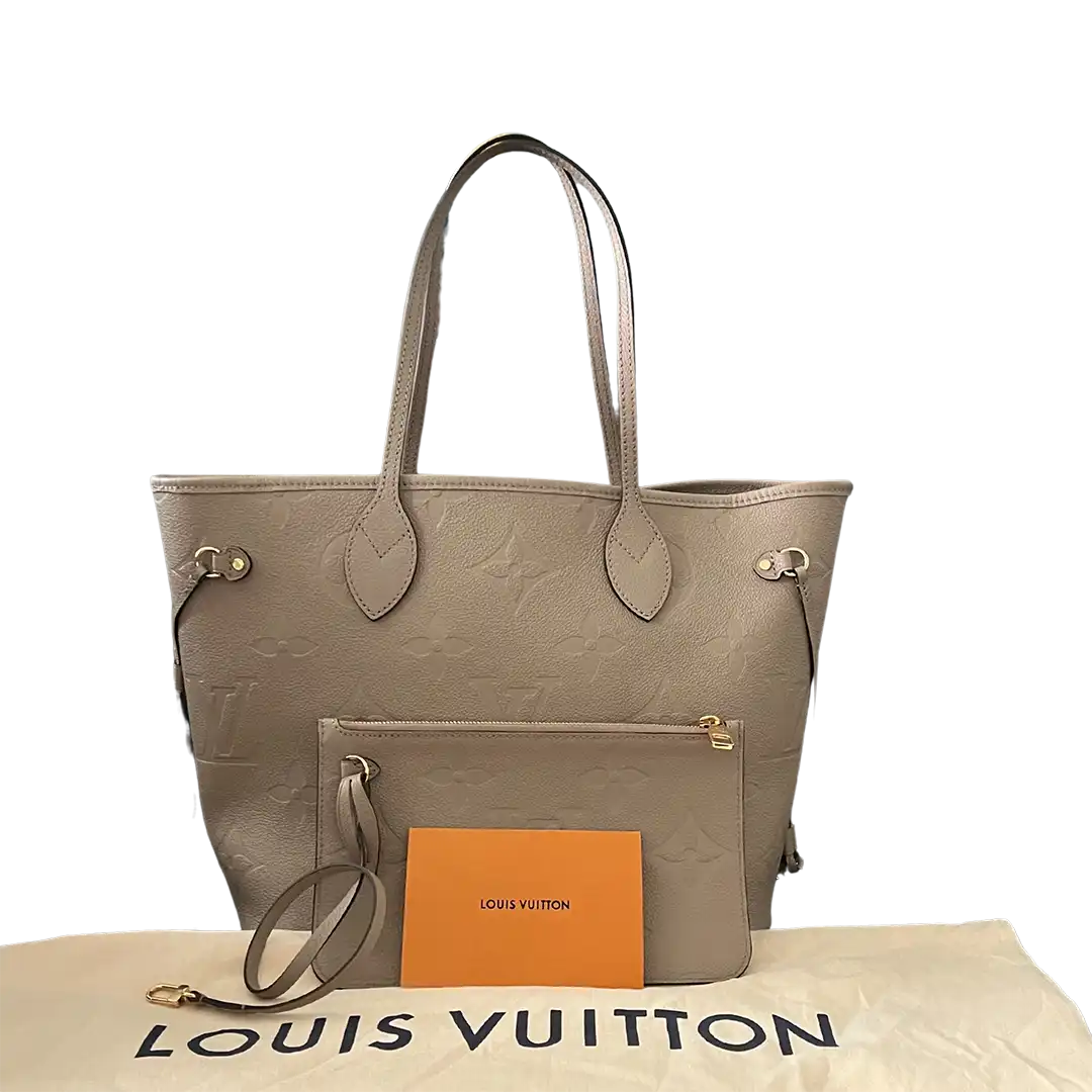 Louis Vuitton Neverfull MM Monogram Empreinte Leder Tourtourelle / neuwertig Louis Vuitton