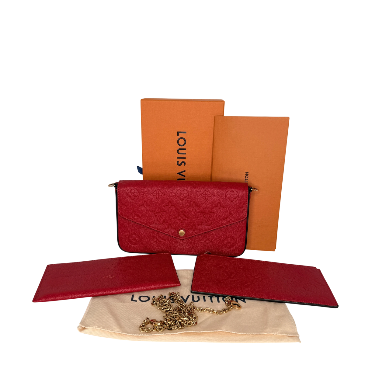 Louis Vuitton Pochette Félicie Monogram Empreinte Scarlet Rot Gold Louis Vuitton