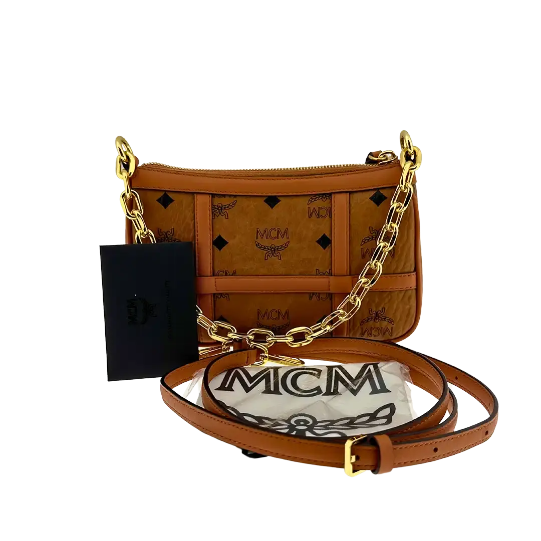 MCM Aren Mini Crossbody Tasche Visetos Cognac / sehr gut MCM