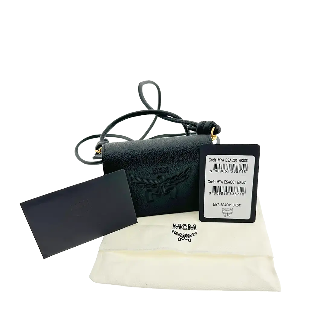 MCM Himmel Geldbörse Wallet on Chain Lederlogo schwarz / ungetragen MCM