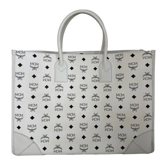 MCM München Tragetasche in Visetos weiß mit abnehmbarer Pouch /gut MCM