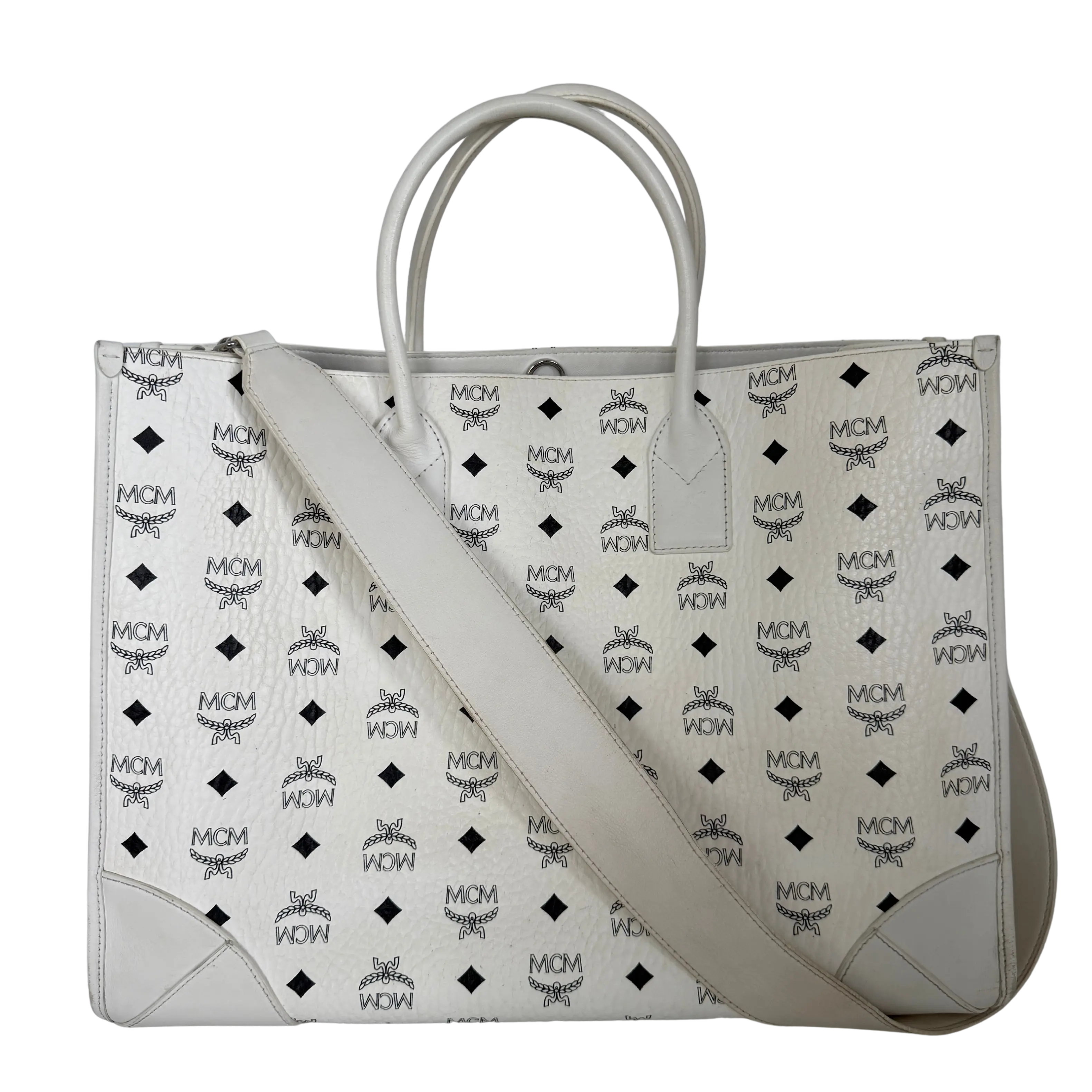 MCM Munich tote bag in Visetos white with detachable pouch /good 