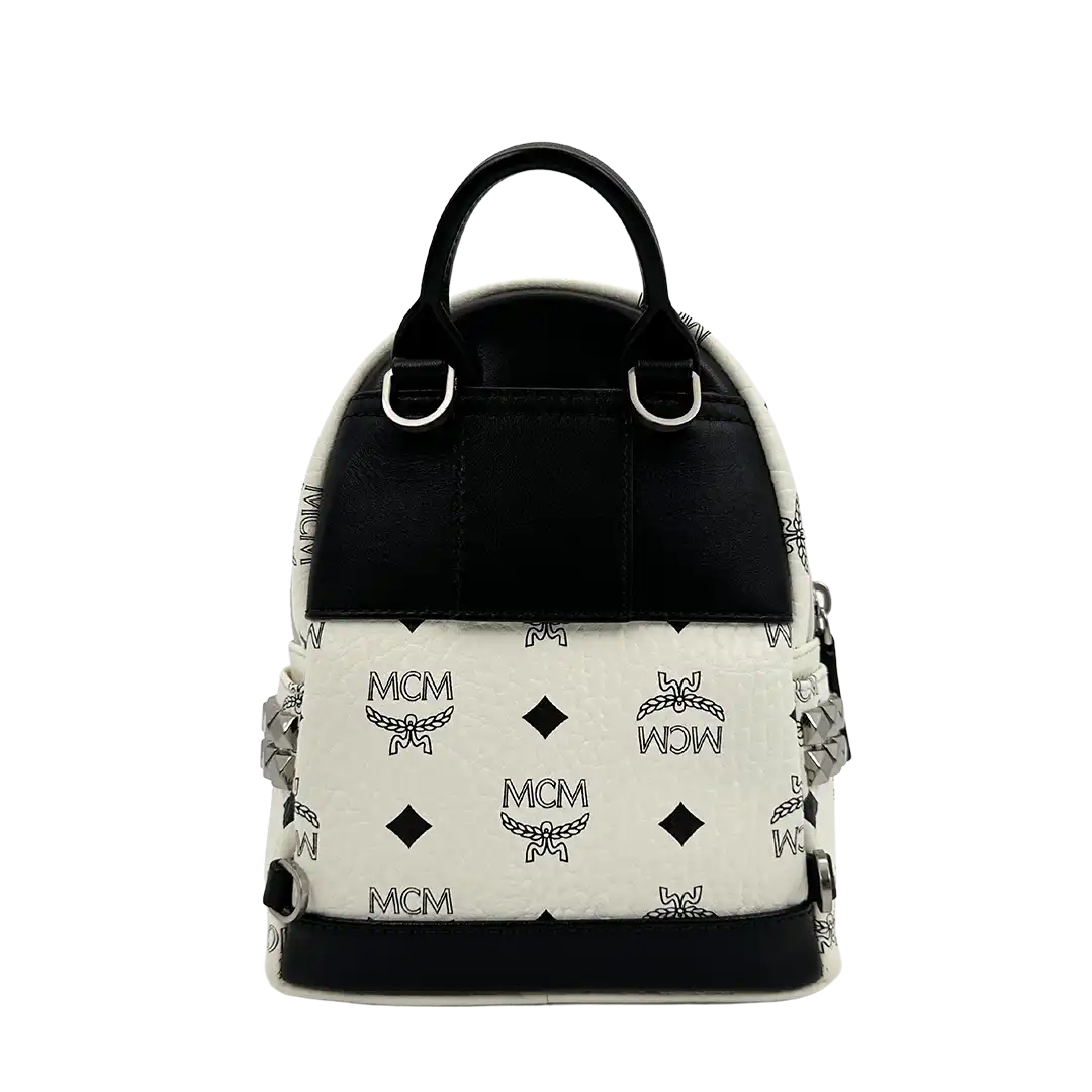 MCM Stark Mini Rucksack Monogram weiß abnehmbare Ledergurte / sehr gut MCM