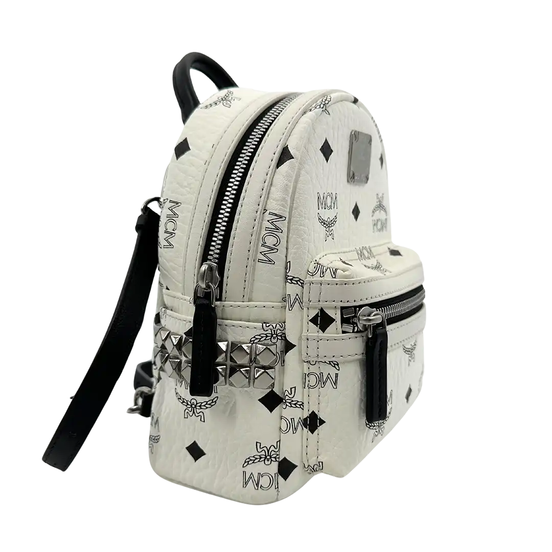 MCM Stark Mini Rucksack Monogram weiß abnehmbare Ledergurte / sehr gut MCM