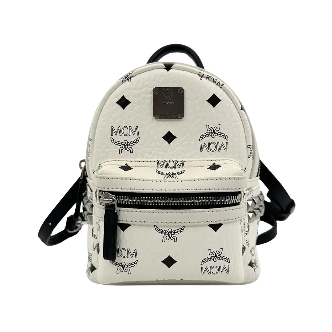 MCM Stark Mini Rucksack Monogram weiß abnehmbare Ledergurte / sehr gut MCM