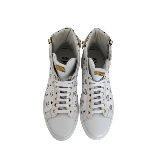MCM High Top Turnlock Sneaker in Visetos Weiß Größe 44 / neuwertig MCM