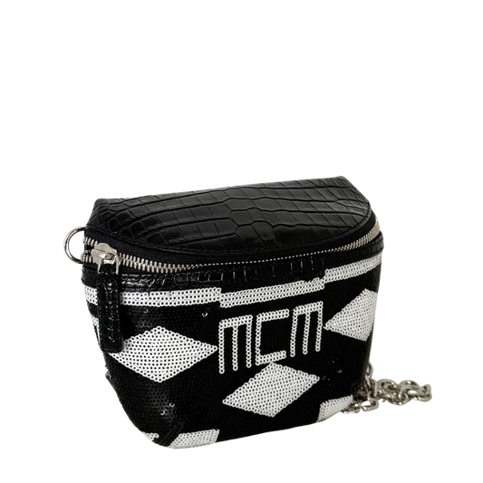 MCM Geo Croco Umhängetasche mit Pailetten Schwarz / neuwertig MCM