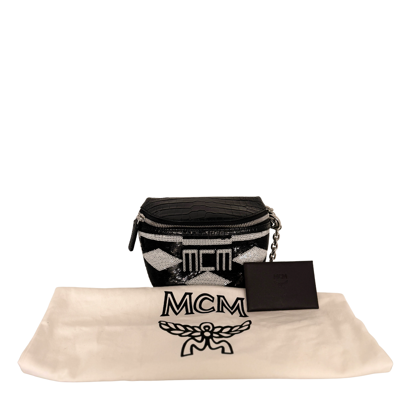 MCM Geo Croco Umhängetasche mit Pailetten Schwarz / neuwertig MCM