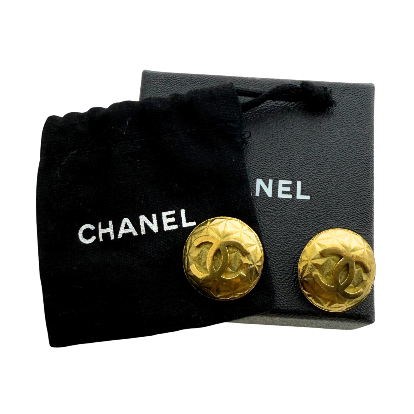 Chanel Coco Mark Matelassé Clip on Ohrringe Gold / sehr gut