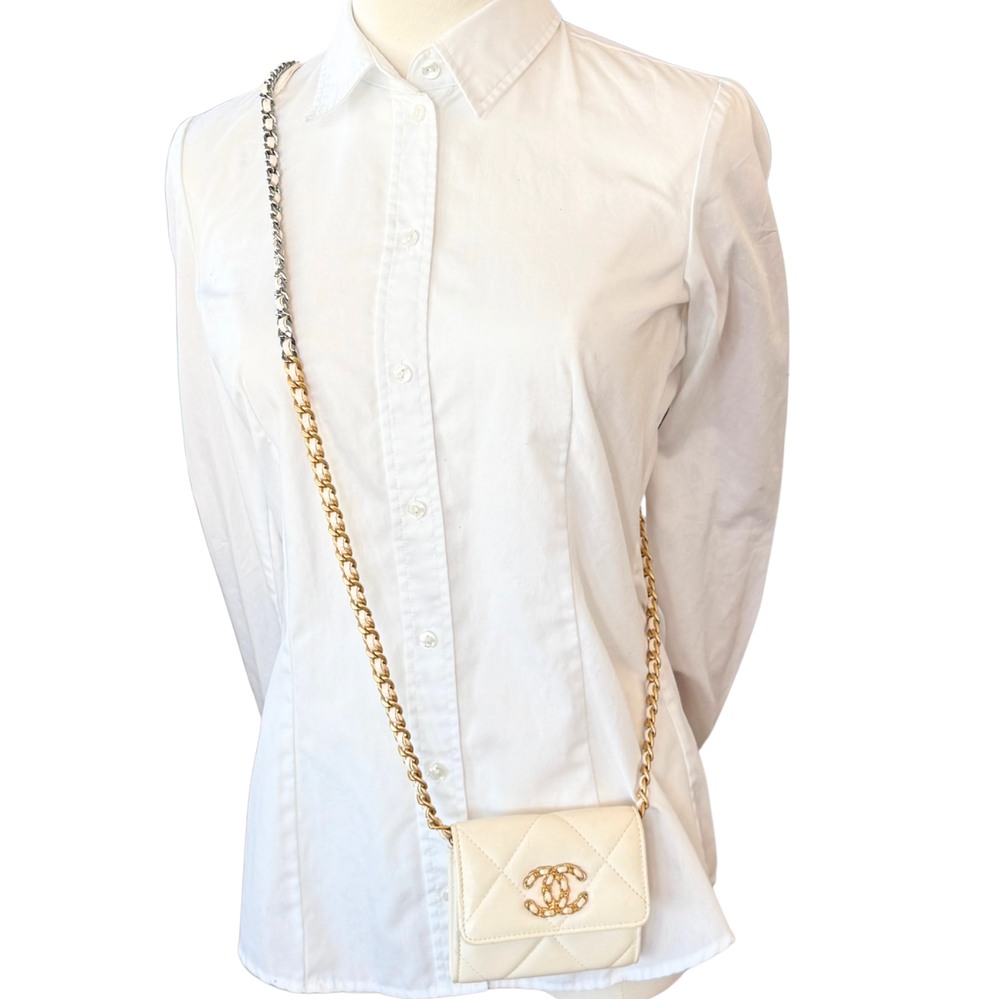 Chanel 19 Flap Coin Geldbörse Weiß Fullset / gut Chanel