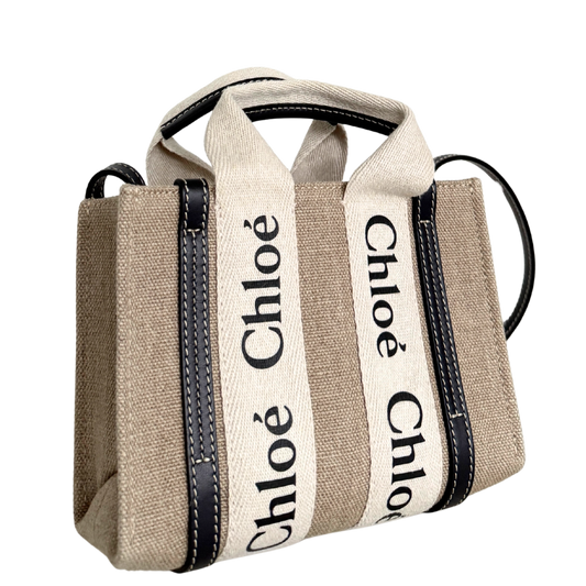Chloé Woody Mini-Tote Bag aus Leinen Beige / neuwertig Chloé