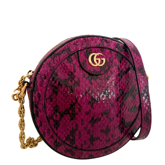 Gucci Ophidia Mini Round Schultertasche aus Wasserschlangenleder Anemone / sehr gut Gucci