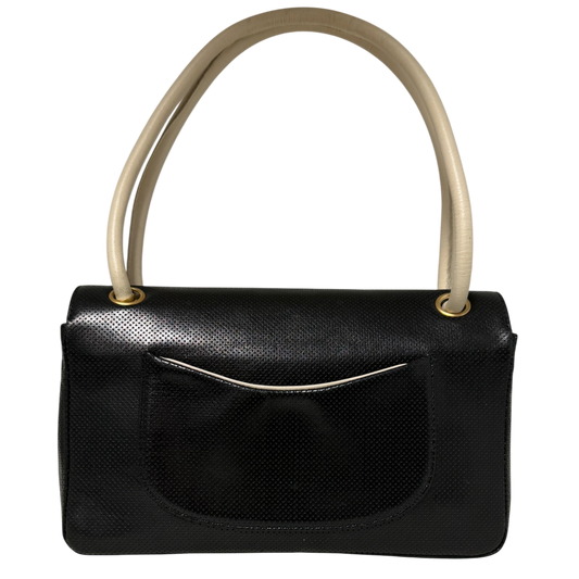 Chanel Single Flap Bag Medium Lammleder perforiert Schwarz/Weiß / sehr gut Chanel