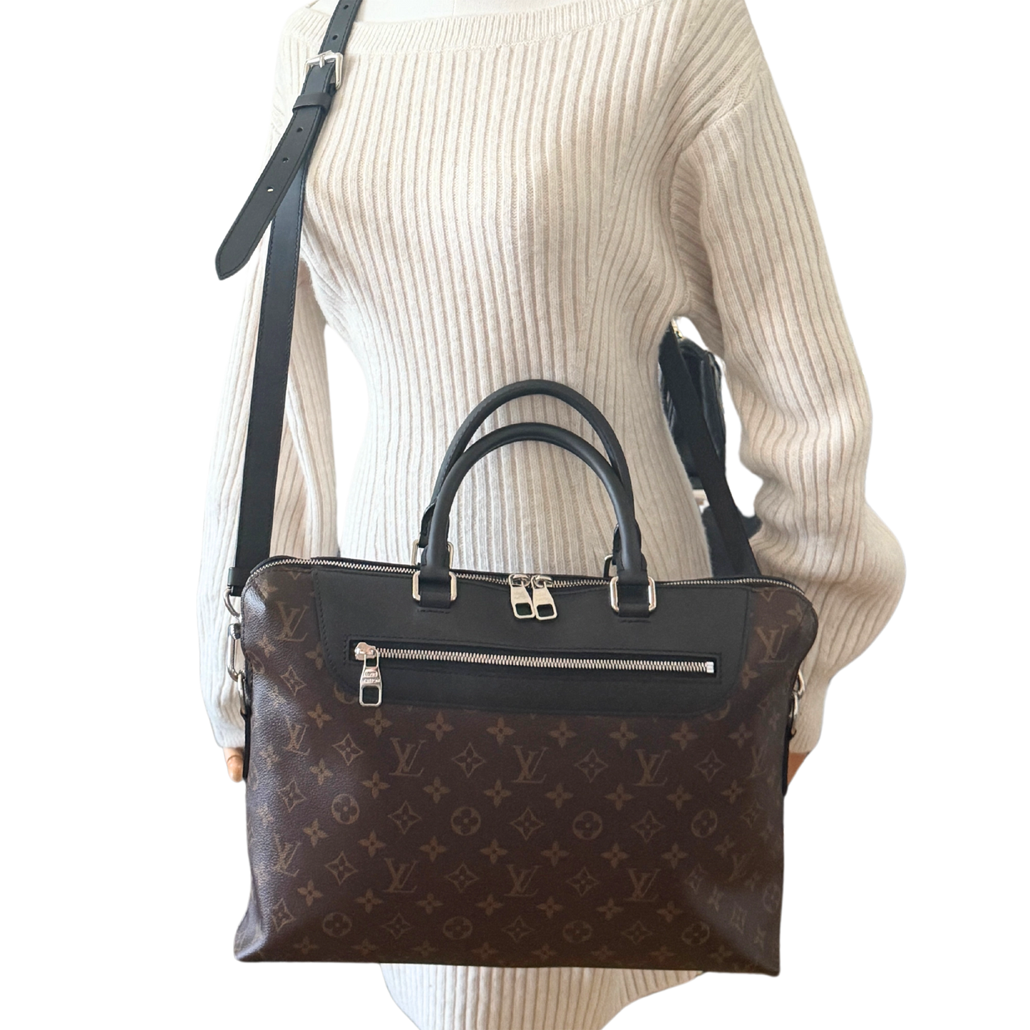 Louis Vuitton Monogram Porte Documents Jour Tasche Braun / sehr gut Louis Vuitton