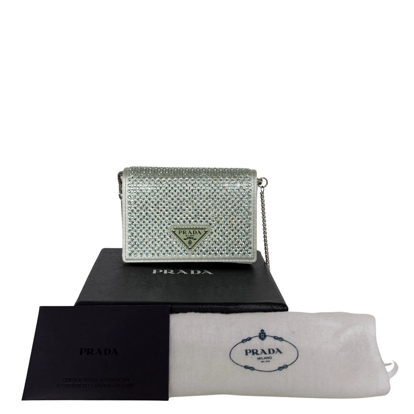 Prada Kartenetui mit Schulterriemen und Kristallen Mintgrün / sehr gut Prada