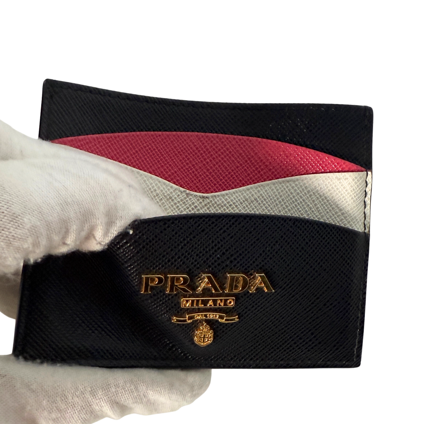 Prada Kartenetui aus Saffiano Leder Schwarz / sehr gut