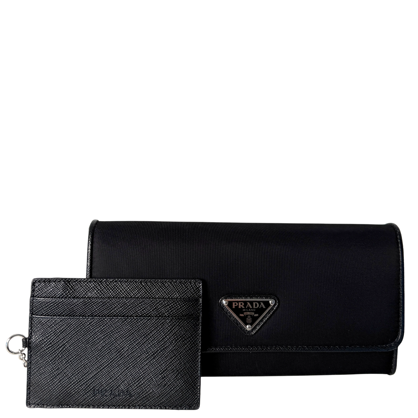 Prada Geldbörse aus Nylon und Saffiano-Leder Schwarz Fullset / sehr gut Prada