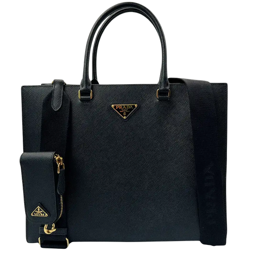 Prada Large Tote Bag Saffiano Leder schwarz / sehr gut Prada