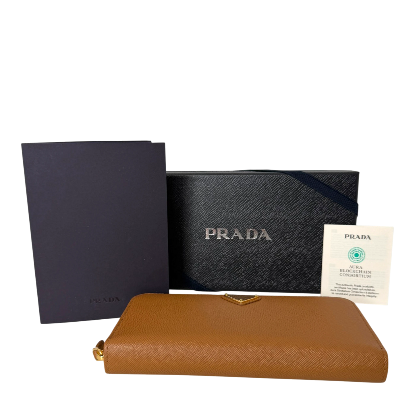 Prada Saffiano Zip Geldbörse Leder Karamell Fullset Prada