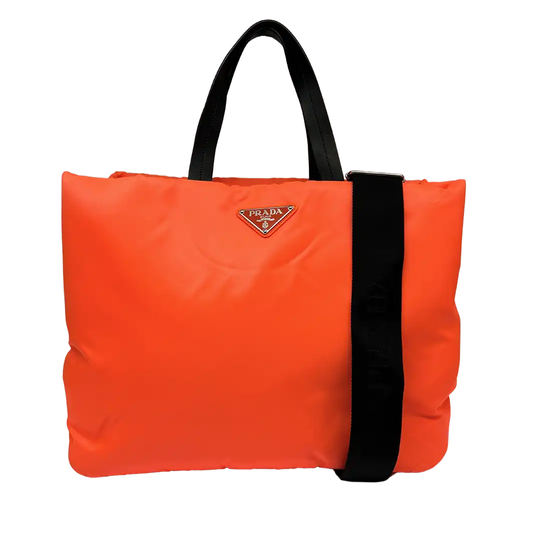 Prada Tessuto Puffer Nylon Shopping Tasche groß neon orange / sehr gut Prada