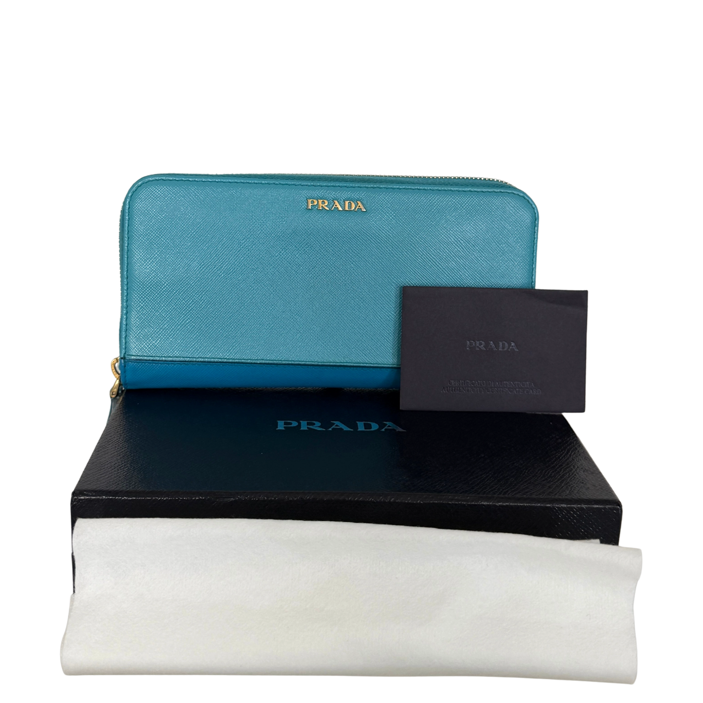 Prada Zippy Geldbörse aus Saffiano Leder Blau / gut Prada