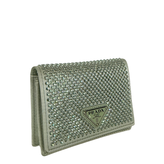 Prada Kartenetui mit Schulterriemen und Kristallen Mintgrün / sehr gut Prada