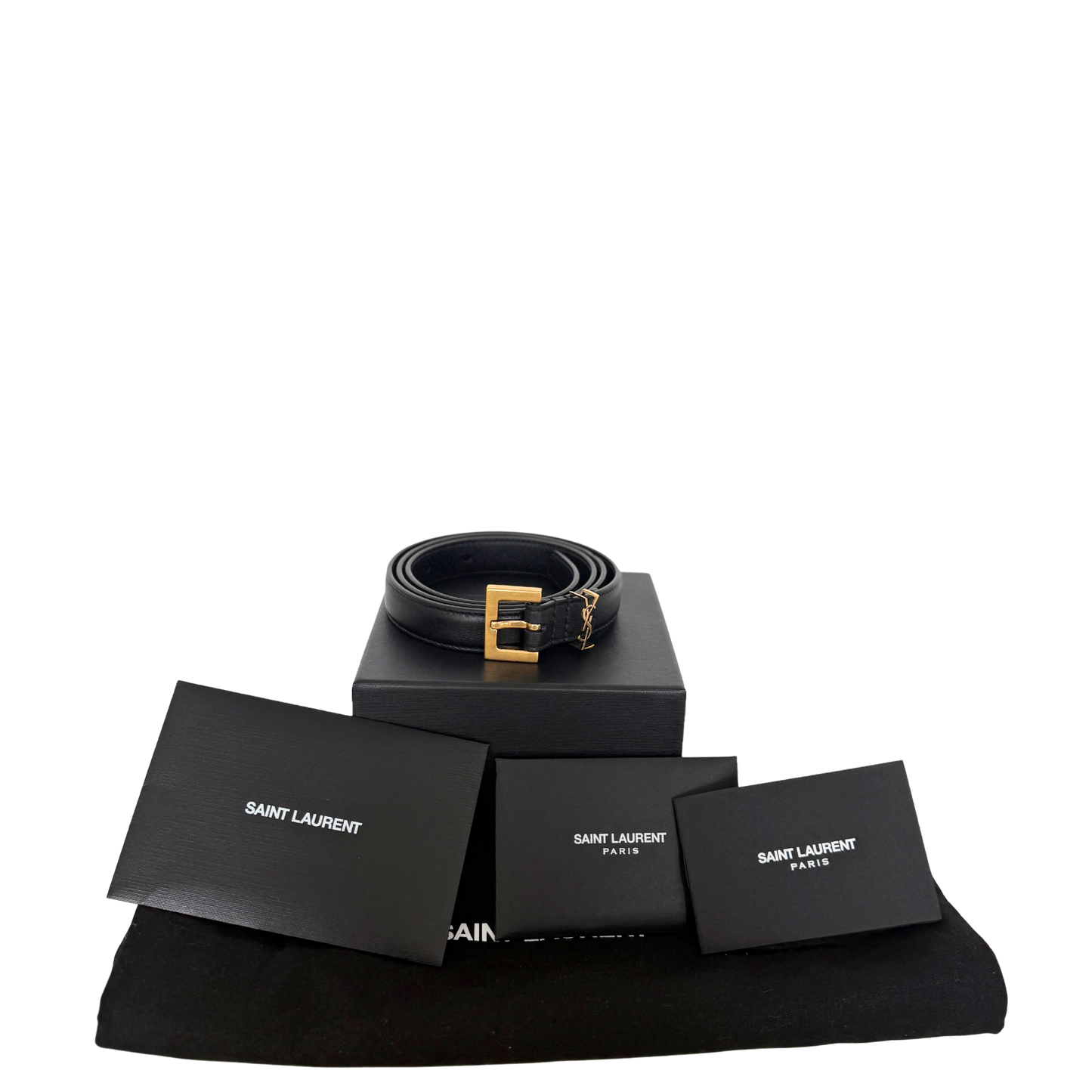 Saint Laurent Cassandre Gürtel aus Glattleder mit quadratischer Schnalle Schwarz 80cm Fullset / neuwertig Saint Laurent