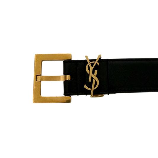 Saint Laurent Cassandre Gürtel 80 mit quadratischer Schnalle Schwarz / sehr gut Echtheitscheck
