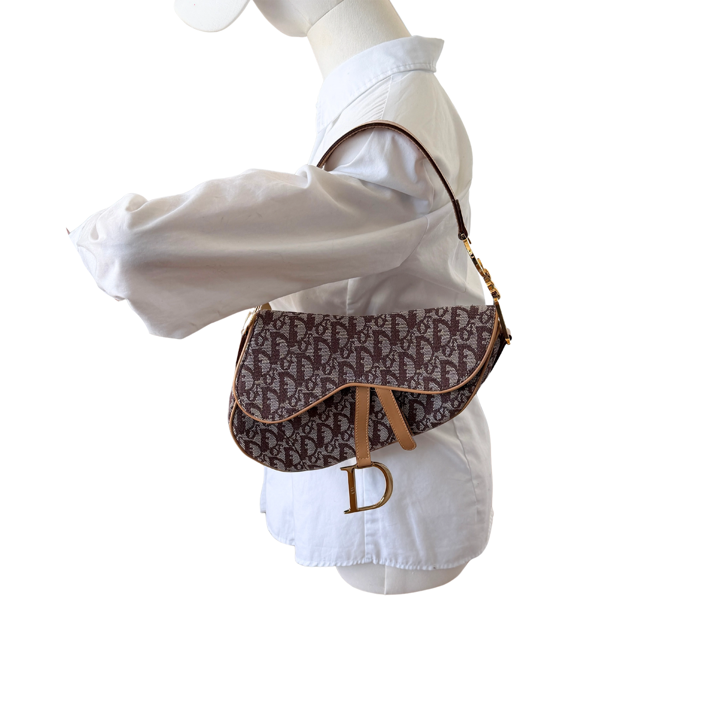 Dior Saddle mittelgroße Tasche Stoff Hellbraun John Galliano Vintage / neuwertig Dior