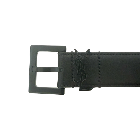 Saint Laurent Cassandre Gürtel aus glänzendem Saint Laurent Leder mit quadratischer Schnalle 80cm Schwarz / sehr gut Saint Laurent