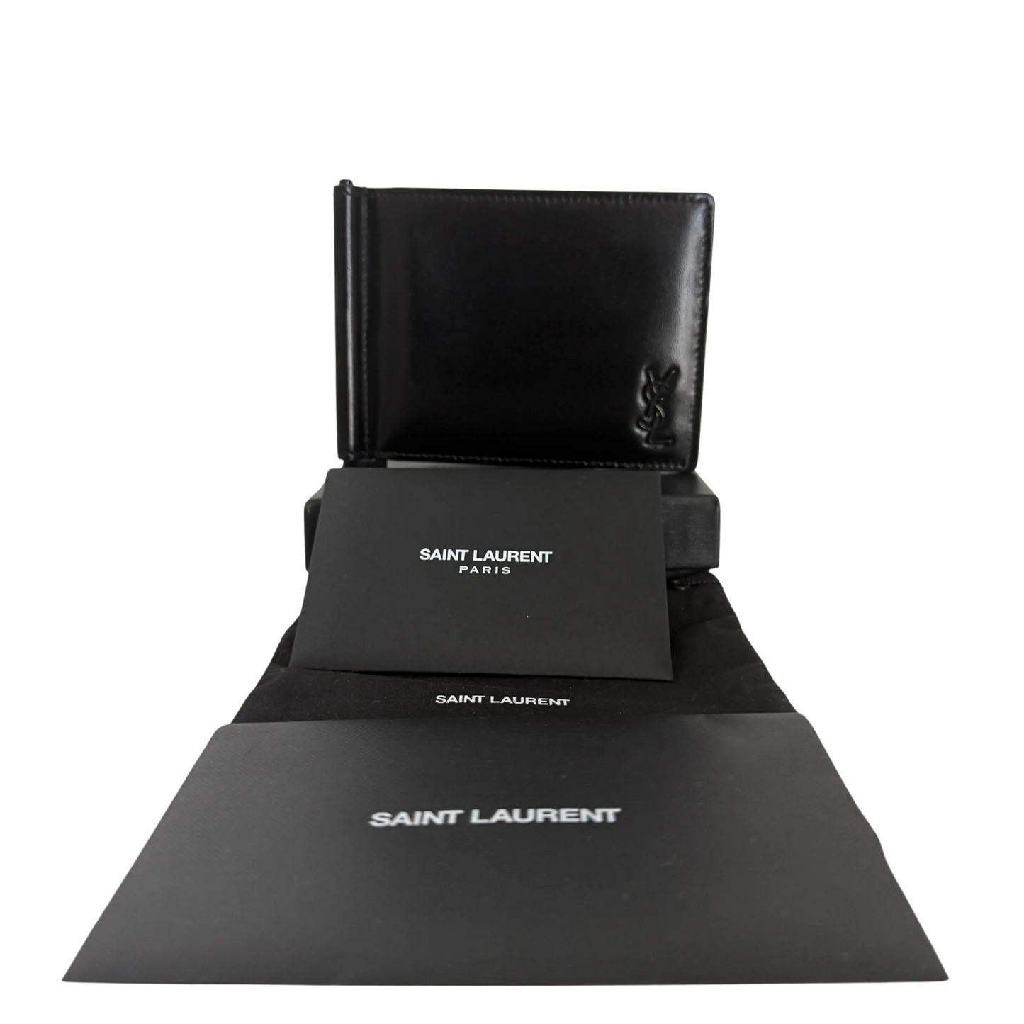 Saint Laurent Tiny Cassandre Brieftasche mit Geldklammer aus mattem Leder Schwarz/ neuwertig Saint Laurent