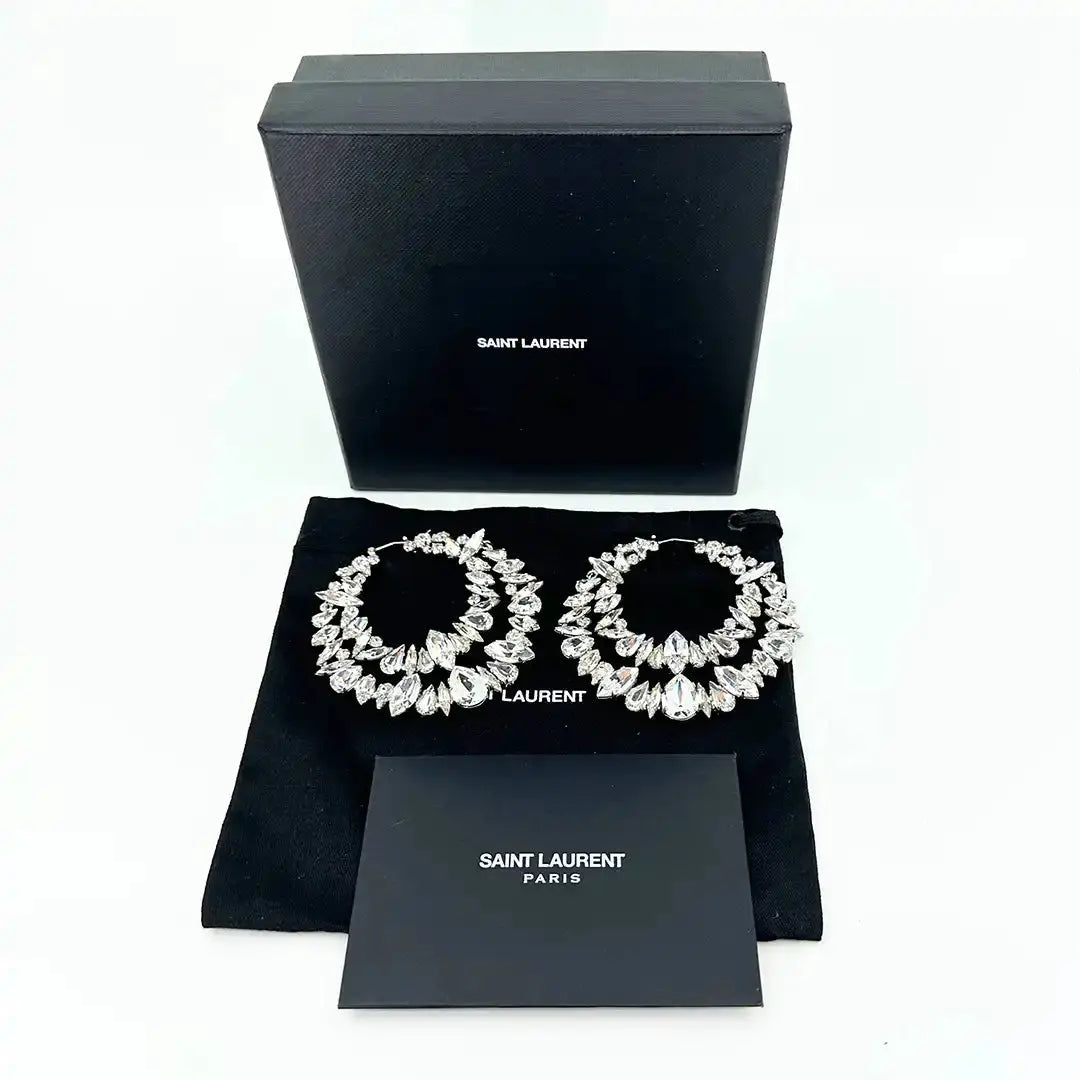 Saint Laurent YSL Crystal Double Hoop Earrings / ungetragen Saint Laurent