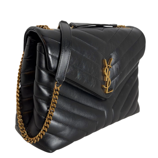 Saint Laurent Loulou Medium Y-Matelassé Kalbsleder Schwarz Gold – Ansicht 2