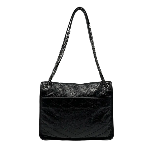 Saint Laurent Niki Large knittriges Vintage Leder schwarz / sehr gut Saint Laurent