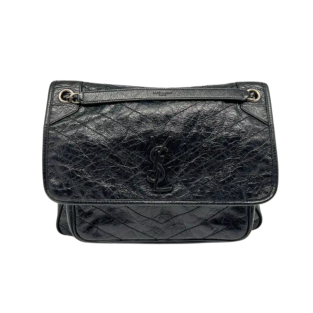 Saint Laurent Niki Large knittriges Vintage Leder schwarz / sehr gut Saint Laurent