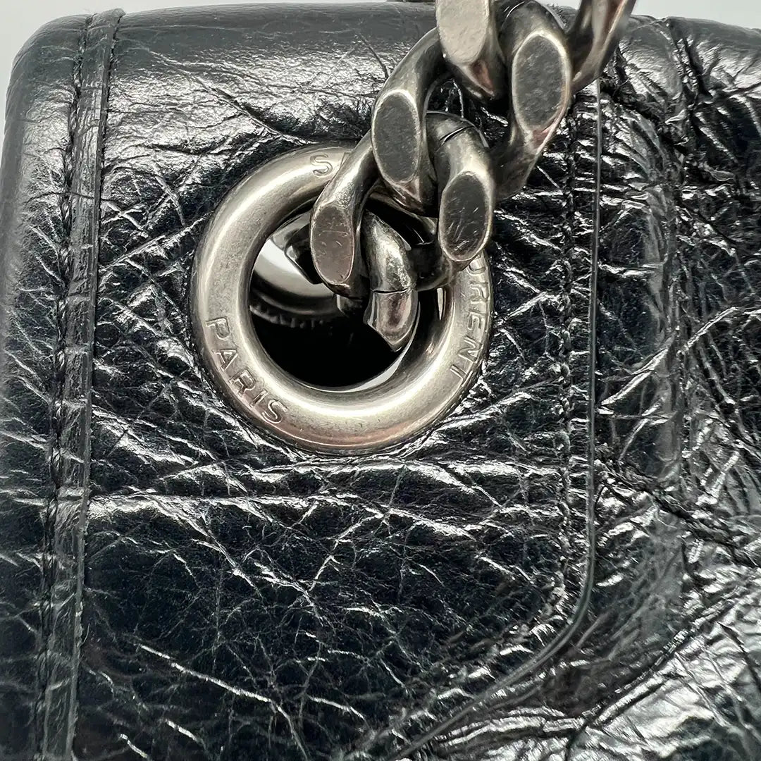 Saint Laurent Niki Large knittriges Vintage Leder schwarz / sehr gut Saint Laurent